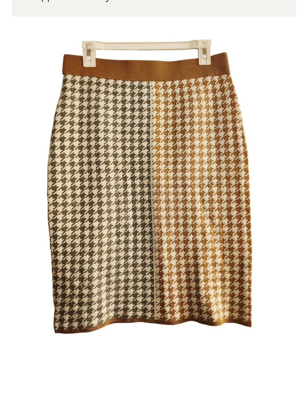 Calvin Klein Two-Tone Brown & Cream Houndstooth Pencil Skirt